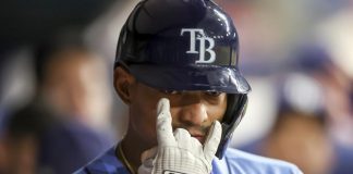 Tampa Bay Rays' Christian Bethancourt celebrates his home run against the Los Angeles Angels during the seventh inning of a baseball game Tuesday, Aug. 23, 2022, in St. Petersburg, Fla. (AP Photo/Mike Carlson)