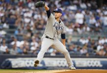 Tampa Bay Rays' Jeffrey Springs pitches during the first inning of the team's baseball game against the New York Yankees on Tuesday, Aug. 16, 2022, in New York.