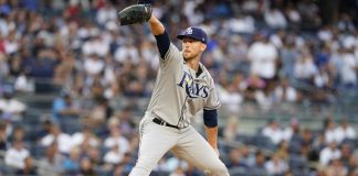 Tampa Bay Rays' Jeffrey Springs pitches during the first inning of the team's baseball game against the New York Yankees on Tuesday, Aug. 16, 2022, in New York.