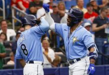 Lowe and Diaz Celebrate Rays Win 13th Straight