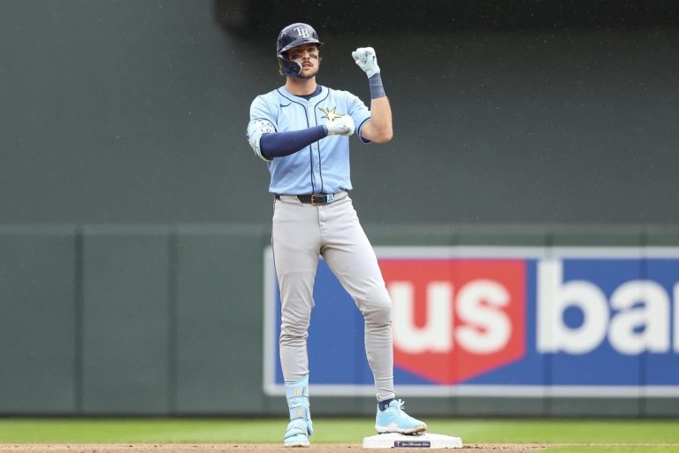 Josh Lowe Celebrates As Rays Defeat Twins 7-6