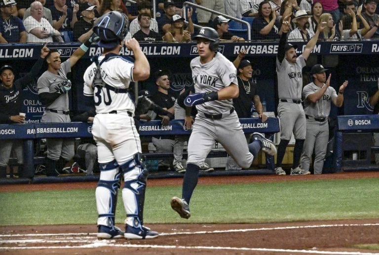 Grisham drives in 2 runs, New York bullpen shines to help struggling Yankees beat Rays 2-1