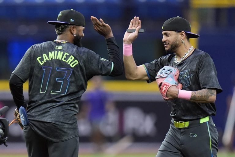 Caminero Celebrates Rays Win Over Padres