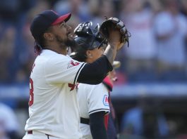 Clase Celebrates Guardians Win Over Rays