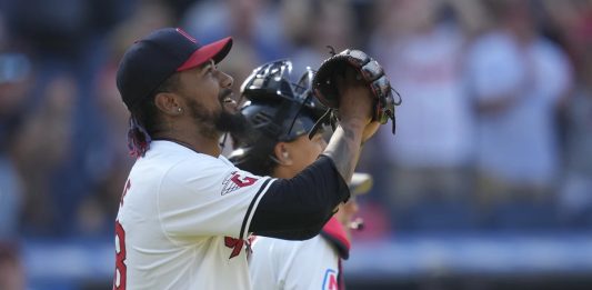 Clase Celebrates Guardians Win Over Rays