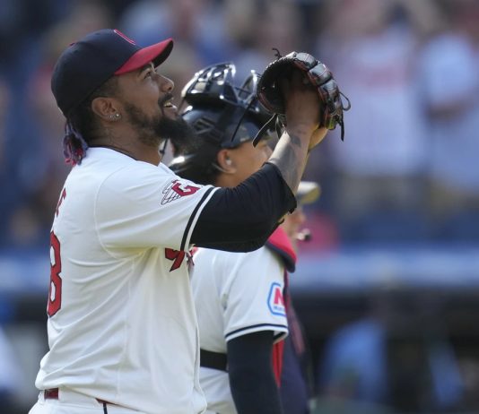 Clase Celebrates Guardians Win Over Rays