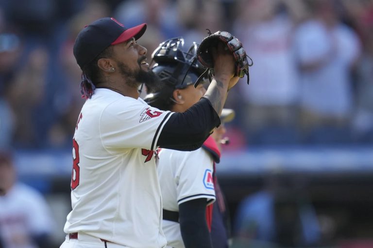 Clase Celebrates Guardians Win Over Rays