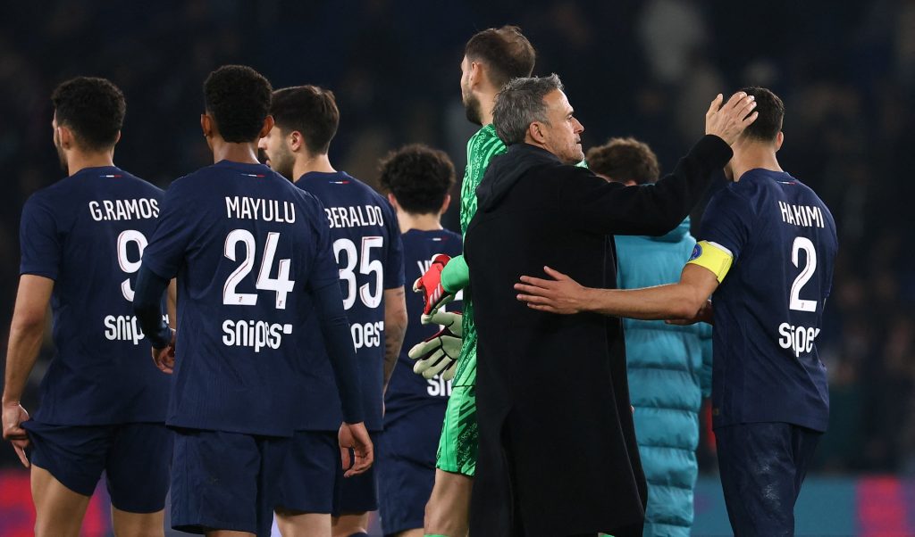 PSG players and Luis Enrique UEFA Champions League