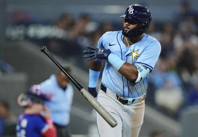 Caminero Slam Leads Rays Over Jays Tampa Bay Rays' Junior Caminero (13) celebrates his grand slam against the Toronto Blue Jays during ninth inning MLB baseball action in Toronto on Tuesday, May 13, 2025. (Nathan Denette/The Canadian Press via AP)