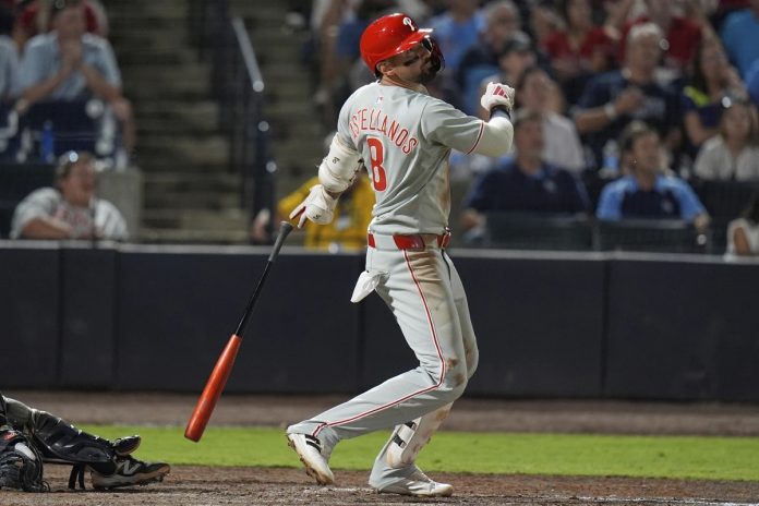 Phillies Defeat Rays 8-4 Philadelphia Phillies' Nick Castellanos (8) watches his three-run home run off Tampa Bay Rays pitcher Mason Englert during the eighth inning of a baseball game Tuesday, May 6, 2025, in Tampa, Fla. (AP Photo/Chris O'Meara)