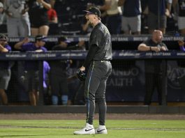 Tampa Bay Rays pitcher Eric Orze celebrates after the final out of a baseball game against thye Milwaukee Brewers, Friday, May 9, 2025, in Tampa, Fla. (AP Photo/Jason Behnken)
