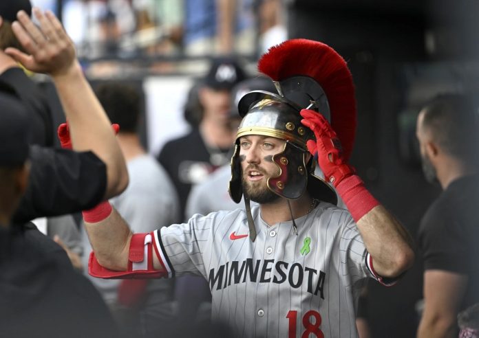 Twins Defeat Rays 4-2 Minnesota Twins Kody Clemens (18) celebrates his home run during the second inning of a baseball game against the Tampa Bay Rays Tuesday, May 27, 2025, in Tampa, Fla. (AP Photo/Jason Behnken)