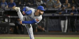 Kansas City Royals pitcher Noah Cameron throws during the sixth inning of a baseball game against the Tampa Bay Rays, Wednesday, April 30, 2025, in Tampa, Fla. (AP Photo/Jason Behnken)