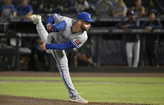 royals blank rays Kansas City Royals pitcher Noah Cameron throws during the sixth inning of a baseball game against the Tampa Bay Rays, Wednesday, April 30, 2025, in Tampa, Fla. (AP Photo/Jason Behnken)