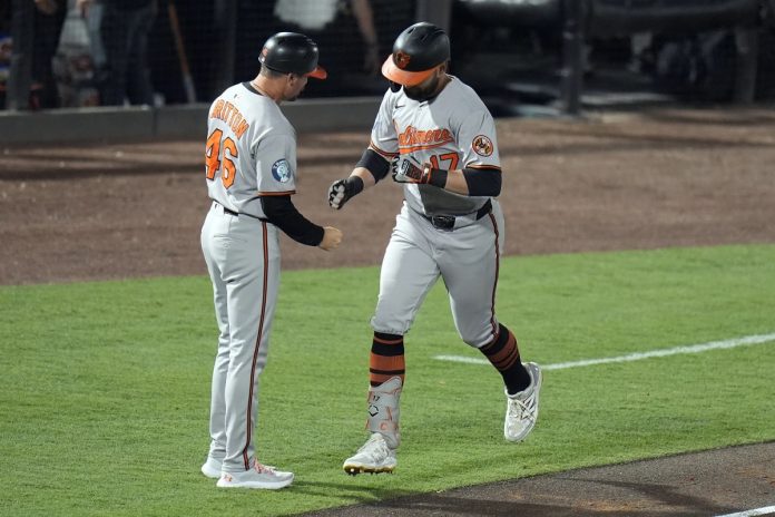 Rays Fall To Orioles 5-1 alt="Baltimore Orioles' Colton Cowser (17) celebrates with interim third base/infield coach Buck Britton (46) after his solo home run off Tampa Bay Rays pitcher Zack Littell during the fifth inning of a baseball game Tuesday, June 17, 2025, in Tampa, Fla. (AP Photo/Chris O'Meara)"