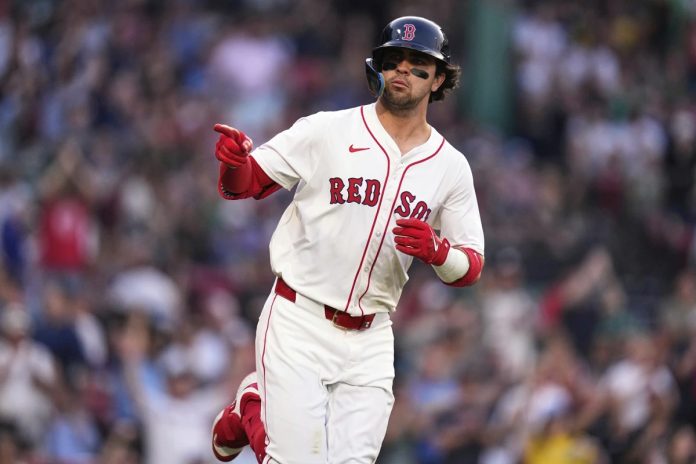 Rays Fall To Red Sox 4-3 Boston Red Sox's Marcelo Mayer points towards the Red Sox dugout while rounding the bases on his solo home run during the second inning of a baseball game against the Tampa Bay Rays at Fenway Park, Wednesday, June 11, 2025, in Boston. (AP Photo/Charles Krupa)