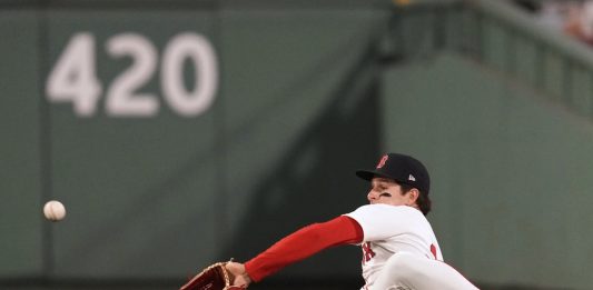 Boston Red Sox outfielder Roman Anthony makes the catch on a fly out by Tampa Bay Rays' Jonathan Aranda during the sixth inning of a baseball game at Fenway Park, Tuesday, June 10, 2025, in Boston. (AP Photo/Charles Krupa)