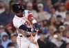 Boston Red Sox's Ceddanne Rafaela connects for a two RBI single against the Tampa Bay Rays during the seventh inning of a baseball game at Fenway Park, Thursday, July 10, 2025, in Boston. (AP Photo/Charles Krupa)