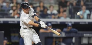 New York Yankees' Anthony Volpe hits a home run during the ninth inning of a baseball game against the Tampa Bay Rays Wednesday, July 30, 2025, in New York. (AP Photo/Frank Franklin II