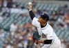 Detroit Tigers' Keider Montero pitches against the Tampa Bay Rays during the first inning of a baseball game Monday, July 7, 2025, in Detroit. (AP Photo/Duane Burleson)