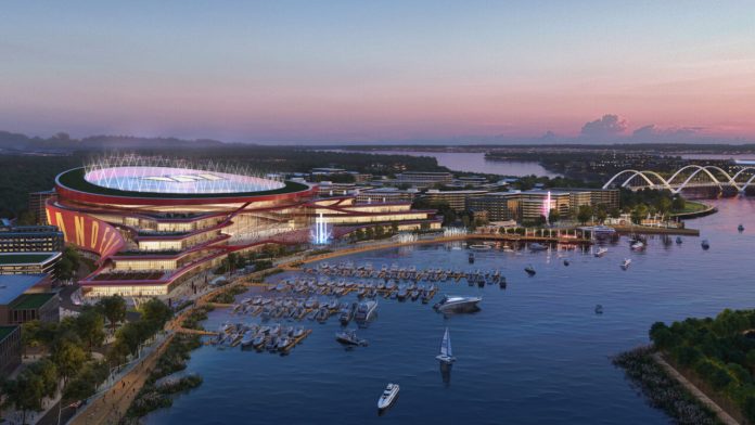 NEW PROPOSED WASHINGTON COMMANDERS STADIUM ON THE OLD RFK SITE.- PHOTO FROM THE COMMANDERS