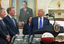 trump and nfl commissioner goodell and commanders owner josh harris