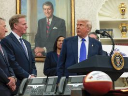 trump and nfl commissioner goodell and commanders owner josh harris
