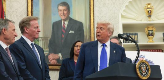 trump and nfl commissioner goodell and commanders owner josh harris