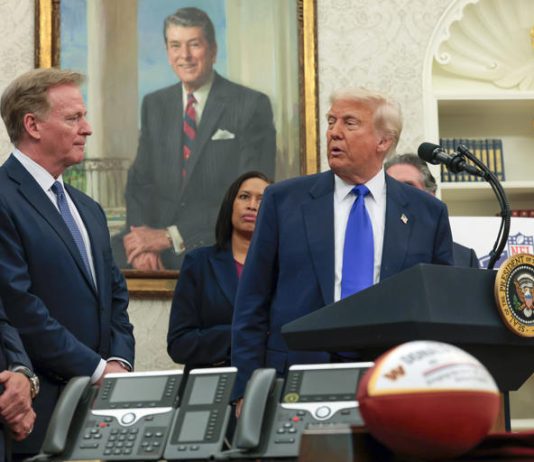 trump and nfl commissioner goodell and commanders owner josh harris