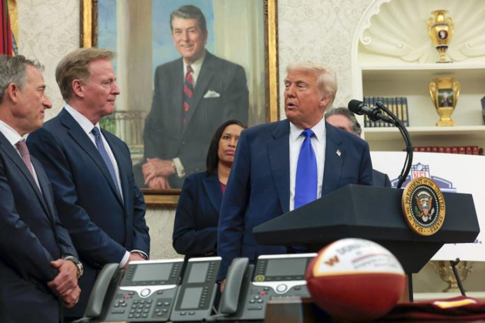trump and nfl commissioner goodell and commanders owner josh harris