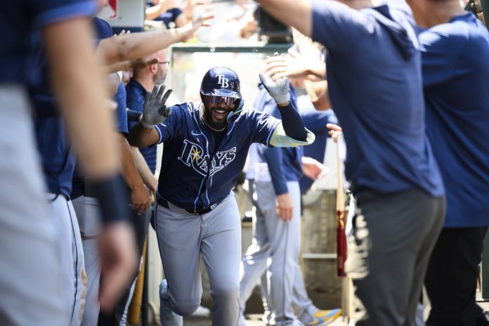 Rays Defeat Angels 5-4 Tampa Bay Rays' Junior Caminero is greeted by teammates in the dugout after hitting a home run during the third inning of a baseball game against the Los Angeles Angels Wednesday, Aug. 6, 2025, in Anaheim, Calif. (AP Photo/William Liang)