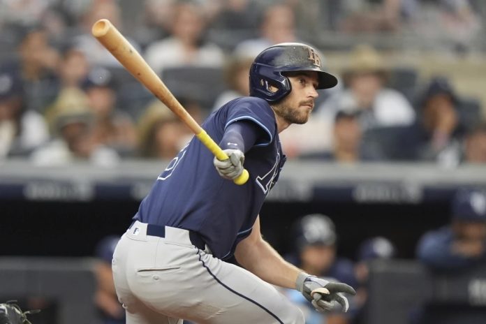Rays Defeat Angels 7-3 Tampa Bay Rays' Brandon Lowe hits an RBI double during the third inning of a baseball game against the New York Yankees Wednesday, July 30, 2025, in New York. (AP Photo/Frank Franklin II)