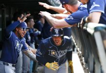 Tampa Bay Rays pinch hiter Nick Fortes rounds the bases after hitting a solo home run against the Chicago Cubs during the ninth inning of a baseball game Saturday, Sept. 13, 2025, in Chicago. (AP Photo/Kamil Krzaczynski)