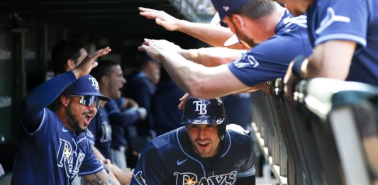 Tampa Bay Rays pinch hiter Nick Fortes rounds the bases after hitting a solo home run against the Chicago Cubs during the ninth inning of a baseball game Saturday, Sept. 13, 2025, in Chicago. (AP Photo/Kamil Krzaczynski)