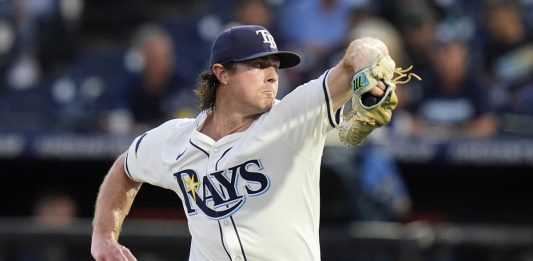 Tampa Bay Rays pitcher Ryan Pepiot delivers to the Cleveland Guardians during the first inning of a baseball game Thursday, Sept. 4, 2025, in Tampa, Fla. (AP Photo/Chris O'Meara)