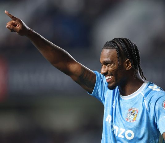 Haji Wright of Coventry City during the Sky Bet Championship match between Millwall and Coventry City at The Den on October 01, 2025 in London, England.