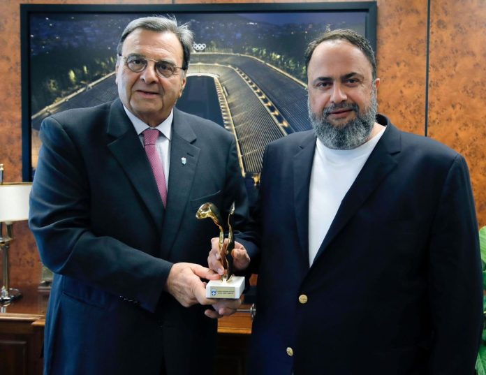 evangelos-marinakis-isidoros-kouvelos-1568x1209 President of the Hellenic Olympic Committee, Isidoros Kouvelos, with Vangelis Marinakis, owner of Capital Maritime & Trading Corp. Photo: Hellenic Olympic Committee